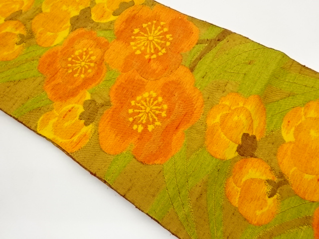 JAPANESE NAGOYA OBI / TSUMUGI / WOVEN FLOWER